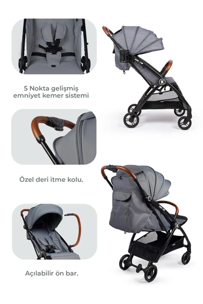 Kanz Xflop Autofold Kabin Boy Bebek Arabası Dark Grey - 6