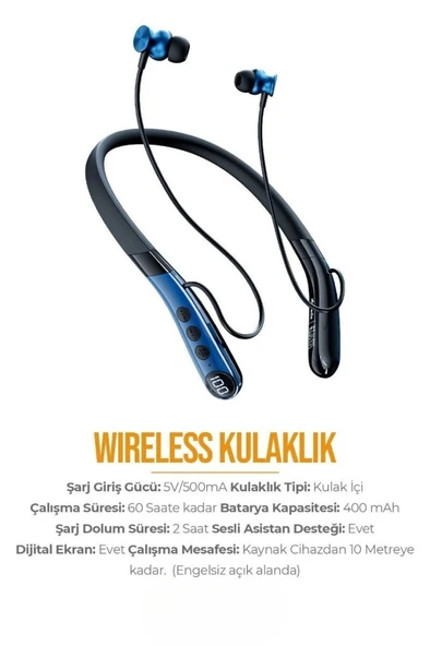 PDAteknoloji AZ-BN05 Boyun Askılı Bluetooth Kulaklık (400mah, 60 saat bekleme) - Resim 2