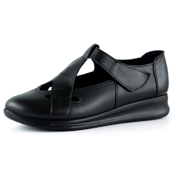 Erkan Saçmacı Frida Siyah Hakiki Deri Kesik Detaylı Cırt Cırtlı Günlük Ayakkabı ürün görseli 1