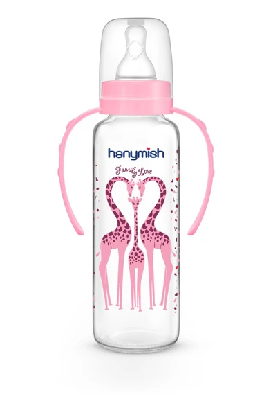 HANYMİSH KULPLU CAM BİBERON 240 ML - PEMBE - 3