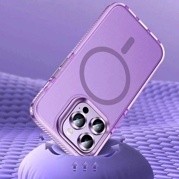 iPhone 15 Pro Max Kılıf Airbagli M-safe Wireless Şarj Özellikli Lens Koruyuculu Klaptika Kapak - Resim 8