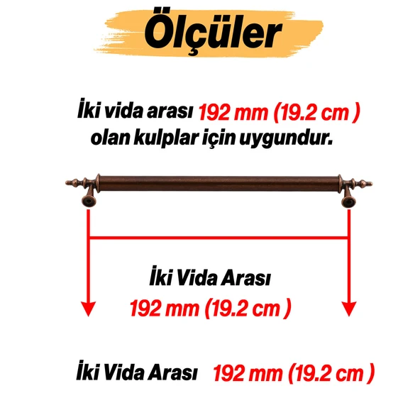 Ovacık Metal Antik Bakır Kulp 192 mm Mobilya Çekmece Mutfak Dolabı Dolap Kapak Kulpları Kulb Kulpu - 3