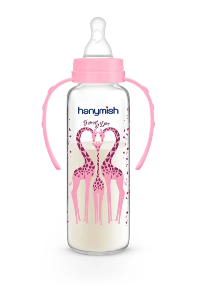 HANYMİSH KULPLU CAM BİBERON 240 ML - PEMBE - 5