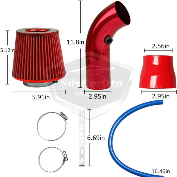 Universal Ses & Performans Arttırıcı Açık Hava Filtre Kiti Set Alüminyum Alaşımlı Krom Bigtube +6 Hp 65-75 mm Mavi - 3