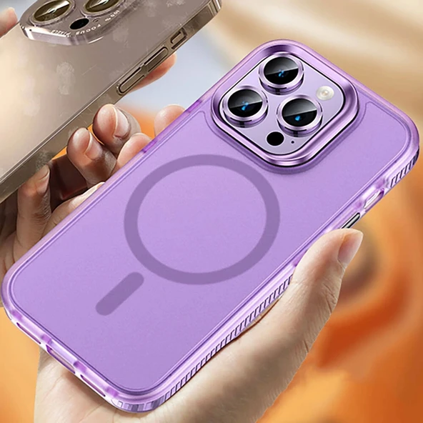 iPhone 15 Pro Max Kılıf Airbagli M-safe Wireless Şarj Özellikli Lens Koruyuculu Klaptika Kapak - Resim 5