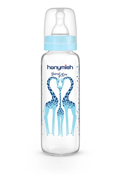 HANYMİSH CAM BİBERON 240 ML-MAVİ