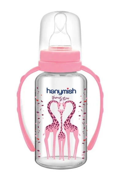 HANYMİSH KULPLU CAM BİBERON 125 ML-PEMBE