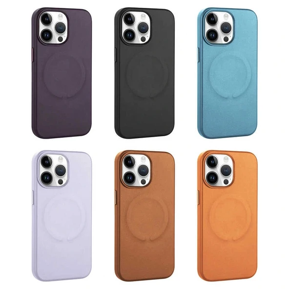 iPhone 14 Pro Kılıf PU Deri M-safe Wireless Şarj Özellikli Derix Kapak - Resim 2