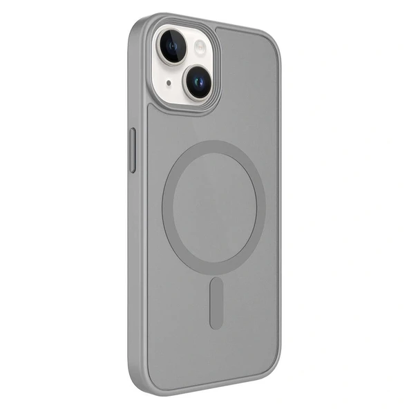 iPhone 14 Kılıf Mat Arka Yüzey Wireless Şarj Özellikli Flet M-safe Kapak - Resim 4