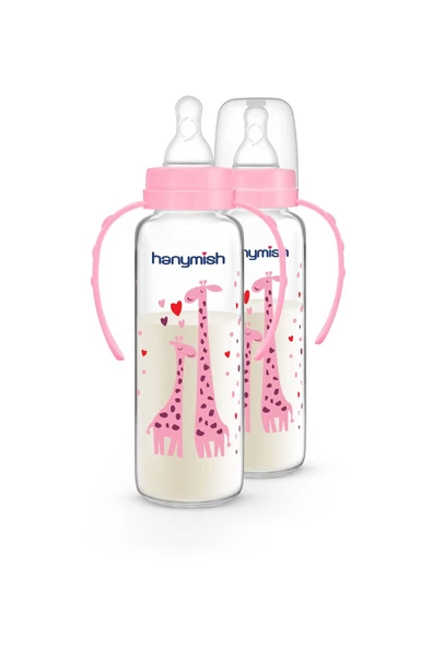 HANYMİSH KULPLU CAM BİBERON 240 ML - PEMBE - 2