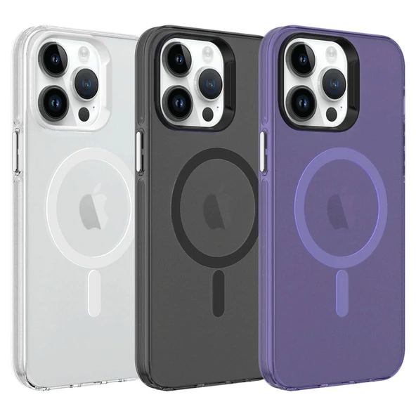 iPhone 14 Pro Kılıf M-safe Şarj Özellikli Buzlu Transparan C-Pro Sert Kapak - Resim 2