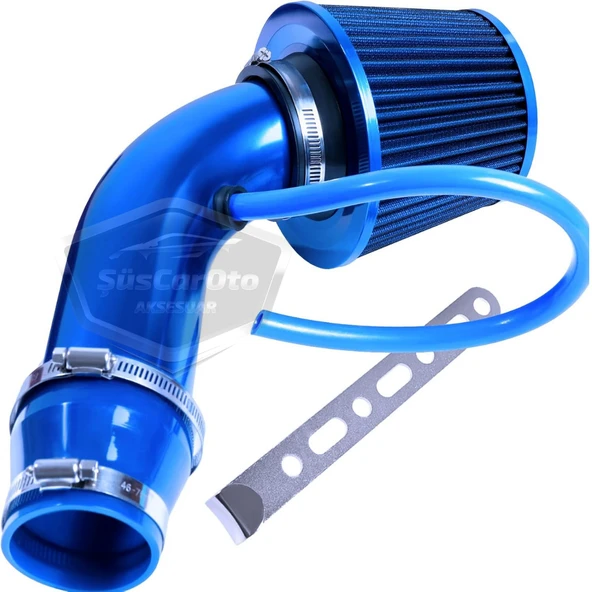 Universal Ses & Performans Arttırıcı Açık Hava Filtre Kiti Set Alüminyum Alaşımlı Krom Bigtube +6 Hp 65-75 mm Mavi - 8