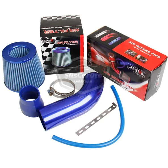 Universal Ses & Performans Arttırıcı Açık Hava Filtre Kiti Set Alüminyum Alaşımlı Krom Bigtube +6 Hp 65-75 mm Mavi - 7