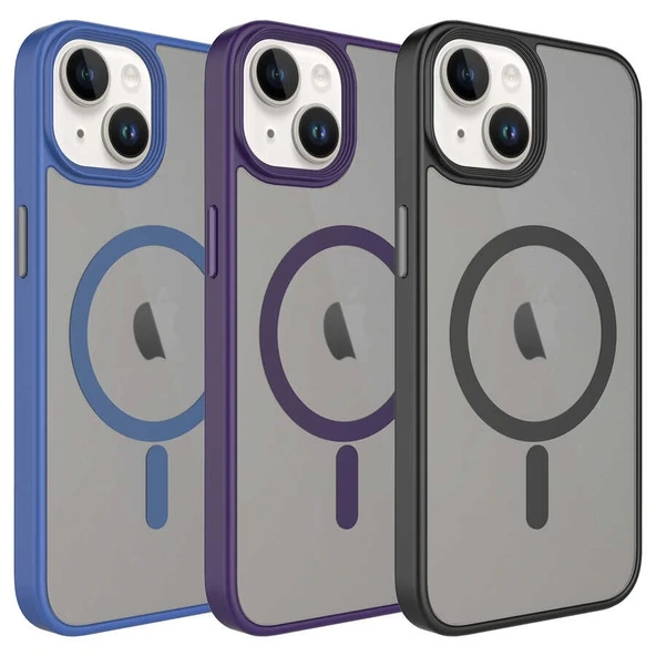 iPhone 14 Kılıf Mat Arka Yüzey Wireless Şarj Özellikli Flet M-safe Kapak - Resim 2