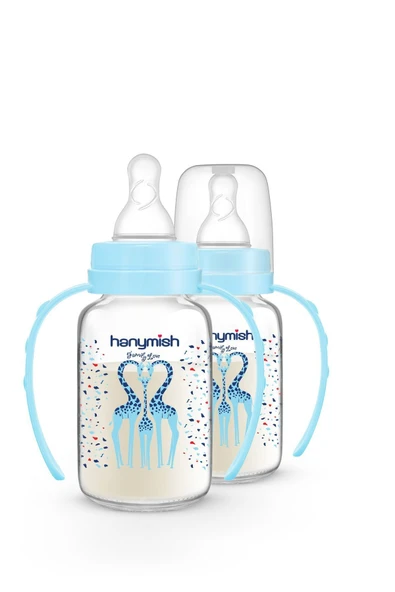 HANYMİSH KULPLU CAM BİBERON 125 ML - MAVİ - 6