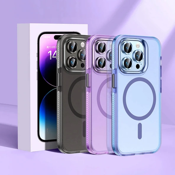 iPhone 15 Pro Max Kılıf Airbagli M-safe Wireless Şarj Özellikli Lens Koruyuculu Klaptika Kapak - Resim 6