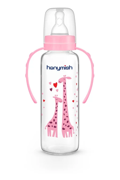 HANYMİSH KULPLU CAM BİBERON 240 ML - PEMBE