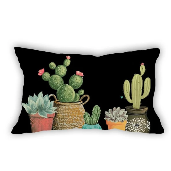 Kaktüs Desenli Dijital Baskılı Dikdörtgen Kırlent Kılıfı 45x65 Cm