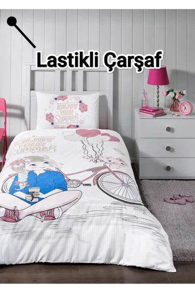 Özdilek Tek Kişilik (Çarşafı Lastikli) Nevresim Takımı Enjoy Pembe