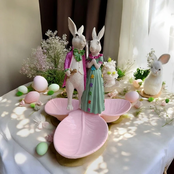 Paskalya Tavşan Tabaklı Sunum,Çerezlik - Kahvaltı - Kahve - Meyve Sunum Tabağı - 2