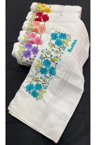 Özdilek 6 ADET Nakışlı 50X90 cm Çeyizlik El Yüz Havlusu