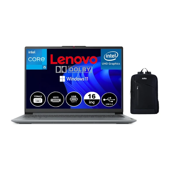 Ideapad Slim 3 16IAH8 Intel Core I5-12450H 16GB 1tb SSD 16" Wuxga (1920X1200) IPS Panel Windows 11 Pro Taşınabilir Bilgisayar 83ES002HTR + Aıra Çanta