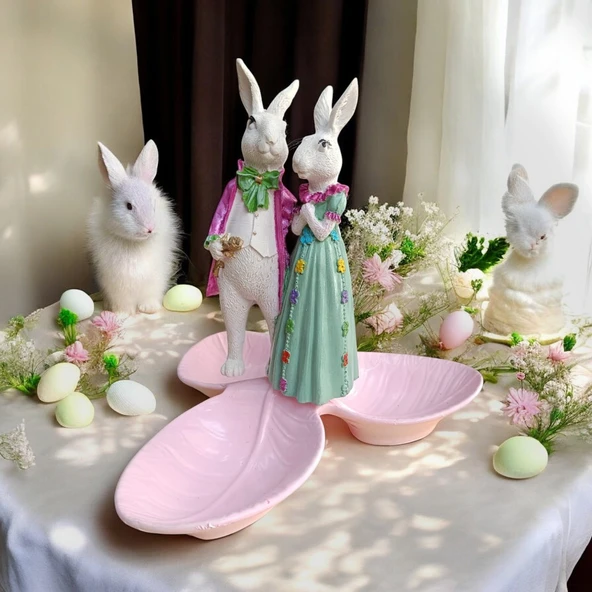 Paskalya Tavşan Tabaklı Sunum,Çerezlik - Kahvaltı - Kahve - Meyve Sunum Tabağı