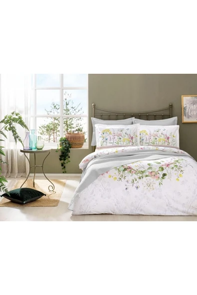 Jardin De Flor Çift Kişilik Yatak Örtülü Nevresim Takımı Beyaz