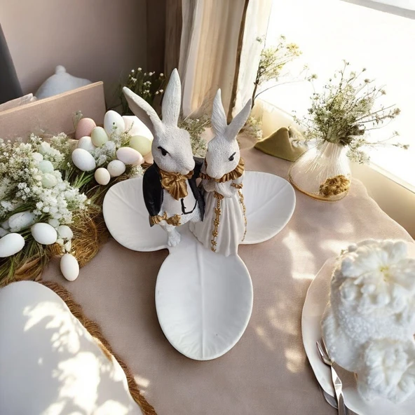 Paskalya Tavşan Tabaklı Sunum,Çerezlik - Kahvaltı - Kahve - Meyve Sunum Tabağı - 4