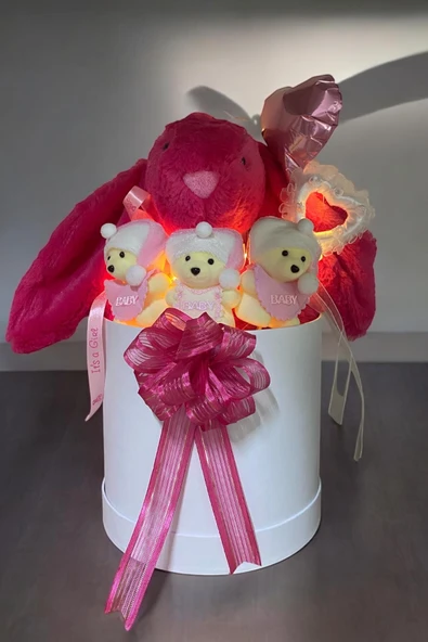 Led Işıklı Özel Kutuda Uyku Arkadaşı Bunny Peluş Tavşan ile Yeni Doğan Hediye Seti- Babyshower, Yenidoğan Hediyesi - 5
