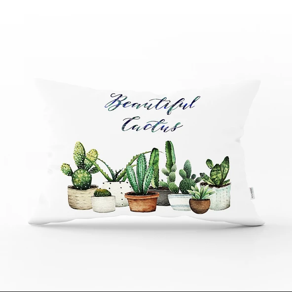 Beatiful Cactus Kaktüs Desenli Dijital Baskılı Dikdörtgen Kırlent Kılıfı 35x55 Cm ürün görseli