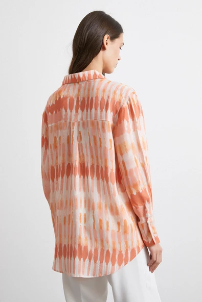 V Yaka Viskon Maroken Gömlek Oranj - Resim 6