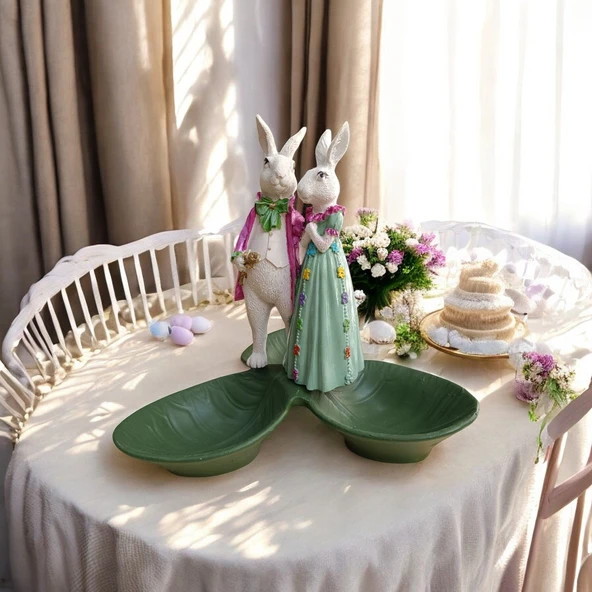 Paskalya Tavşan Tabaklı Sunum,Çerezlik - Kahvaltı - Kahve - Meyve Sunum Tabağı