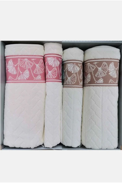 Özdilek 4 Parça Best Set - ( 2 Ad 90x150 + 2 Ad 50x80 ) Hamam Takımı Bej-Pembe