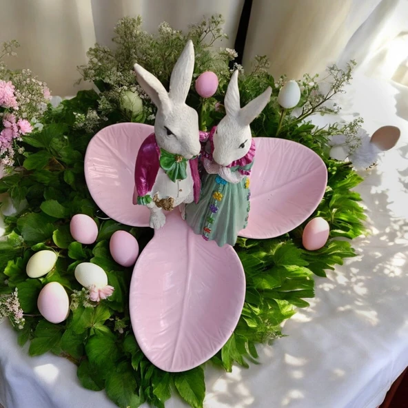 Paskalya Tavşan Tabaklı Sunum,Çerezlik - Kahvaltı - Kahve - Meyve Sunum Tabağı - 4