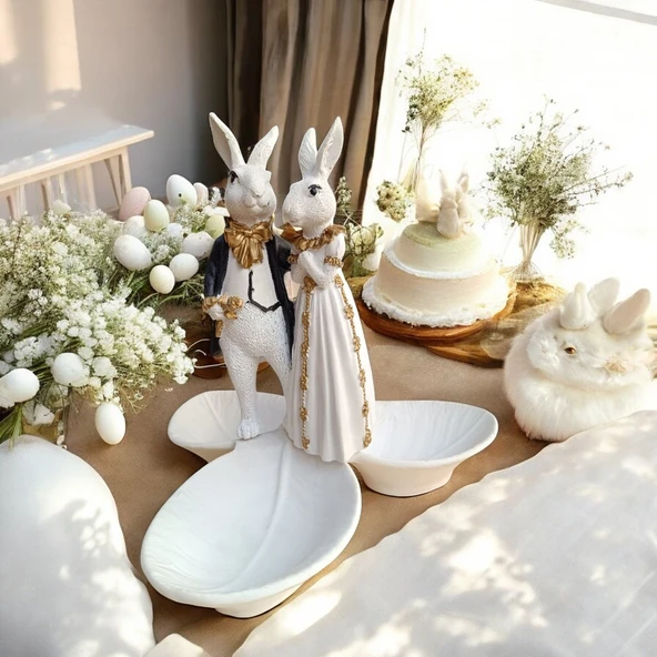 Paskalya Tavşan Tabaklı Sunum,Çerezlik - Kahvaltı - Kahve - Meyve Sunum Tabağı