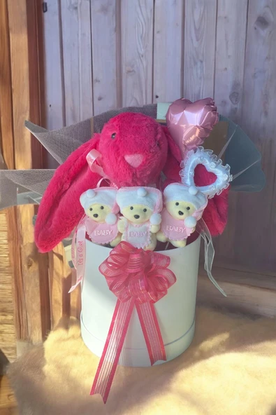 Led Işıklı Özel Kutuda Uyku Arkadaşı Bunny Peluş Tavşan ile Yeni Doğan Hediye Seti- Babyshower, Yenidoğan Hediyesi - 3