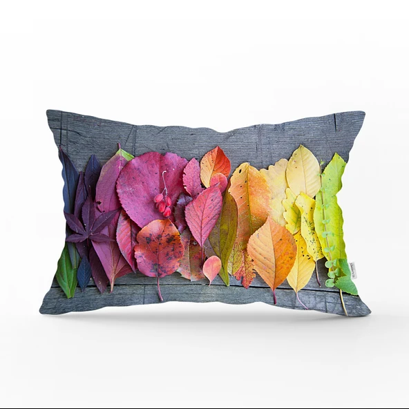 Sonbahar Yaprakları Desenli Dijital Baskılı Dikdörtgen Kırlent Kılıfı 45x65 Cm