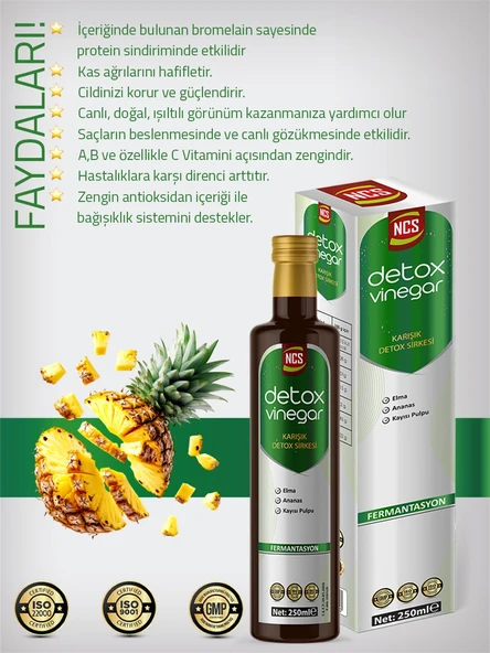 Detox Sirke 250 Ml Doğal Fermantasyon Ananas Elma Avakado Yaprağı Kayısı Karnıyarık Otu Sandaloz - 3