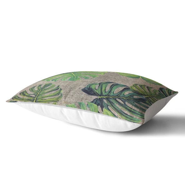 Çuval Zeminli Palmiye Yaprakları Dijital Baskılı Dikdörtgen Kırlent Kılıfı 45x65 Cm - 2