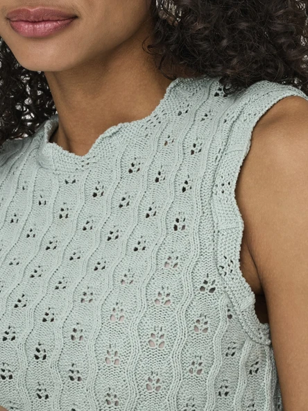 ONLY Bayan Örme Kolsuz Bluz 15291602 - Resim 4