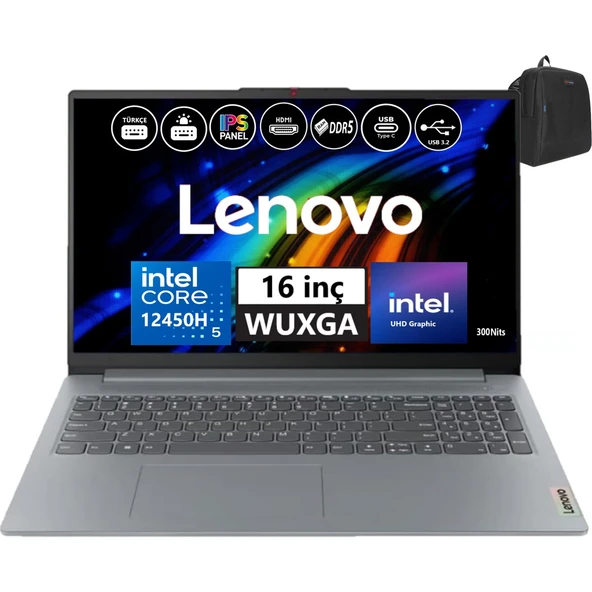 Ideapad Slim 3 16IAH8 Intel Core I5 12450H 16GB Ddr5 1tb SSD Intel UHD Graphics 16" Wuxga Freedos Dizüstü Bilgisayar 883ES003QTR03+WEBLEGELSINÇANTA