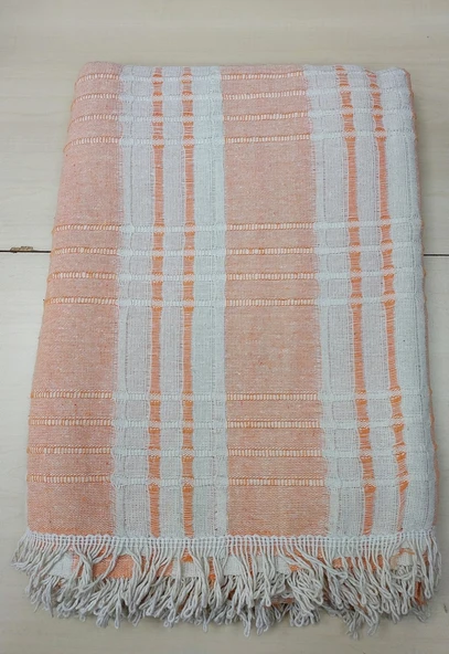 Buldan Pamuklu Kolsuz Koltuk Örtüsü (180x220)-Turuncu Krem