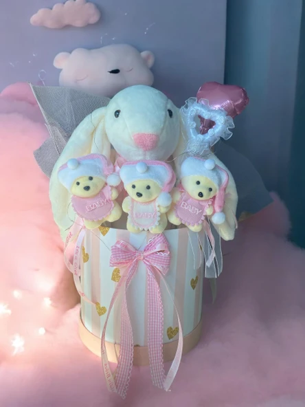 Led Işıklı Özel Kutuda Uyku Arkadaşı Bunny Peluş Tavşan ile Yeni Doğan Hediye Seti- Babyshower ,Yenidoğan Hediyesi - 2