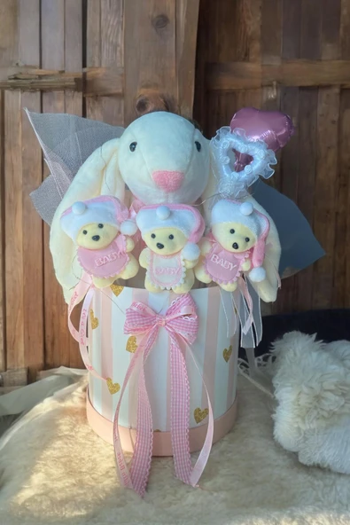 Led Işıklı Özel Kutuda Uyku Arkadaşı Bunny Peluş Tavşan ile Yeni Doğan Hediye Seti- Babyshower ,Yenidoğan Hediyesi - 3