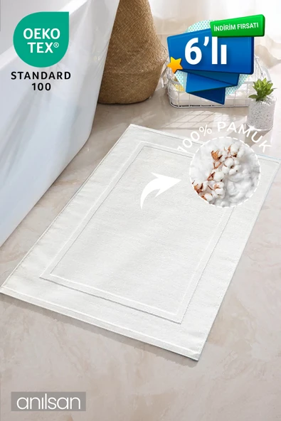6'lı Beyaz Ayak Havlusu - 50x70 Cm, 245 Gr, %100 Pamuk, Spa Ve Otel Banyo Paspası, Günlük Kullanıma Uygun