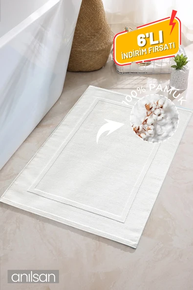 6'lı Beyaz Ayak Havlusu - 50x70 Cm, 245 Gr, %100 Pamuk, Spa Ve Otel Banyo Paspası, Günlük Kullanıma Uygun ürün görseli 1