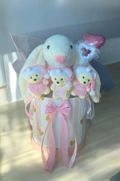 Led Işıklı Özel Kutuda Uyku Arkadaşı Bunny Peluş Tavşan ile Yeni Doğan Hediye Seti- Babyshower ,Yenidoğan Hediyesi - 4