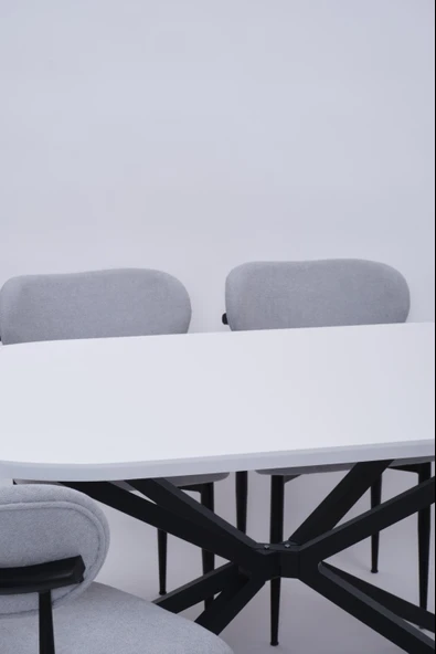 Bohem Metal Polo Boyalı Mdf Lak Panel Yemek Masa Takımı 90x170 - 3