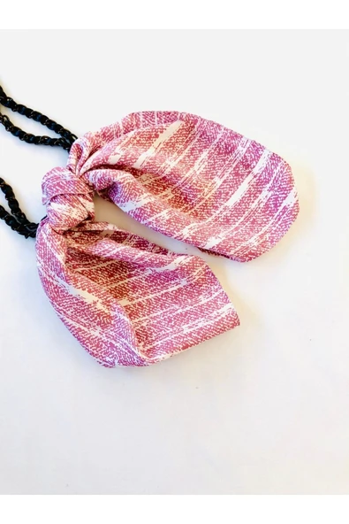 KUBBE Pembe Desenli Pamuk Krep Çanta Aksesuar Fuları